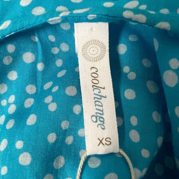 Coolchange Quinn Womens Ruffled Tunic Dress Swim Cover Aqua Blue Polka Dot sz XS - Picture 9 of 13